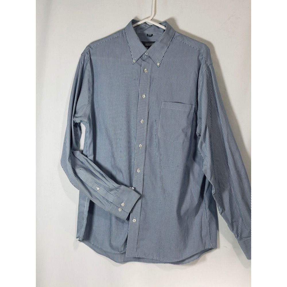 Kenneth Cole Reaction Blue White Striped Non Iron Button Down Shirt L‎ 16-16.5